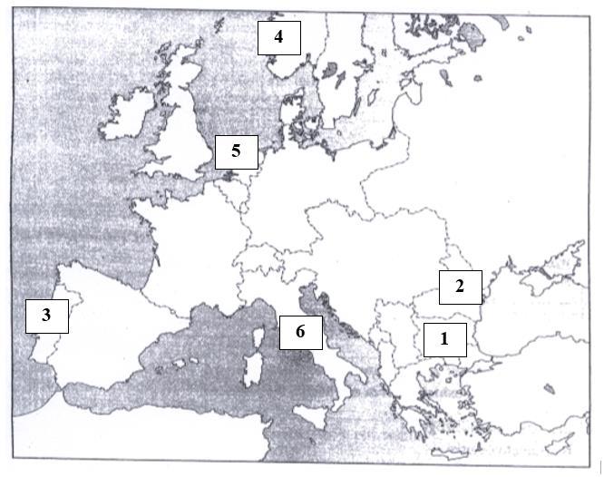 Zadanie 22 (0-3) Mapa przedstawia Europę podczas I wojny światowej (stan z 1917 r.) Zaznaczono na niej numerami wybrane państwa.