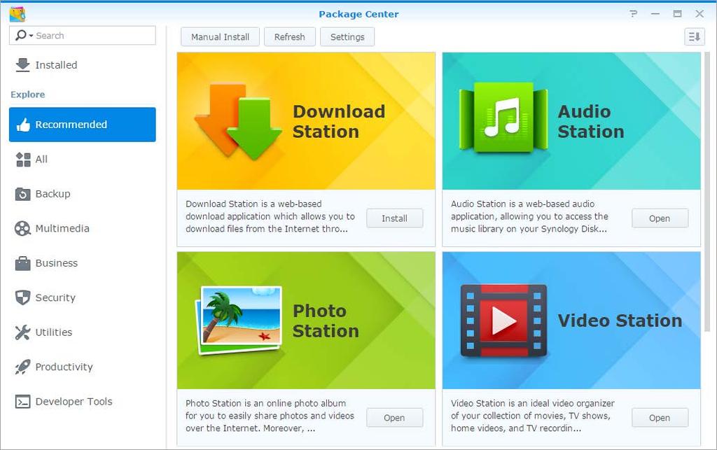 Rozdział Poznaj więcej aplikacji w Centrum Rozdział 13: pakietów Firma Synology zintegrowała kilka użytecznych aplikacji Synology i innych producentów w pakiety, które można zainstalować na serwerze