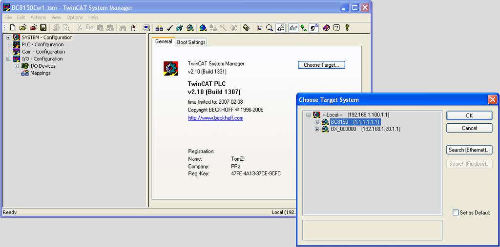Konfiguracja urządzenia Uruchomienie TwinCAT System Manager Konfiguracja projektu: File sterownikowi BC8150. New from Template.