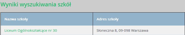 elektronicznej rekrutacji: Po wypełnieniu wszystkich pól z list rozwijalnych i kliknięciu przycisku Szukaj