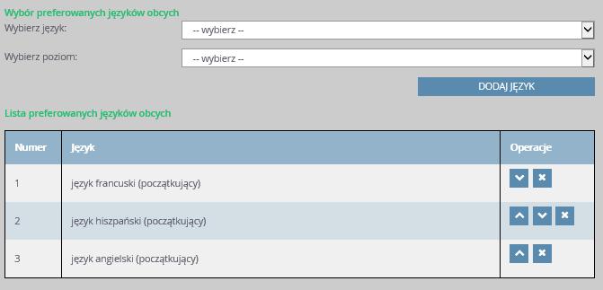 W tym celu należy za pomocą list rozwijalnych uzupełnić pola Wybierz język oraz Wybierz