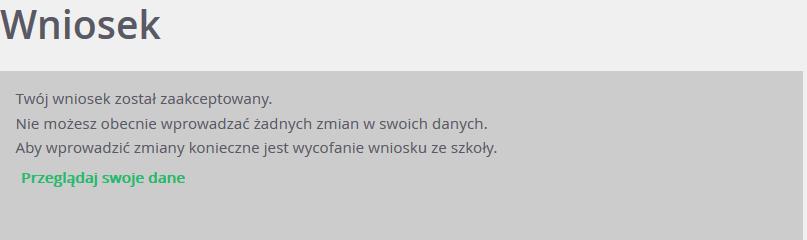 Następnie należy zmodyfikować listę preferencji lub dane osobowe oraz ponownie wydrukować wniosek ( wprowadzić informacje pamiętając o konieczności podpisania) i dostarczyć go do szkoły.