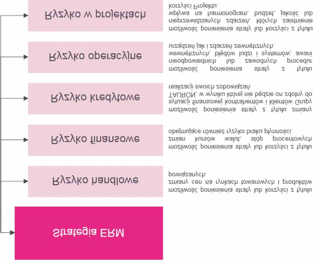 metodycznie i informacyjnie. Zasady opisane zosta³y w Strategii Zarz¹dzania Ryzykiem Korporacyjnym w Grupie TAURON oraz powi¹zanych do niej polityk dla kluczowych kategorii ryzyka.