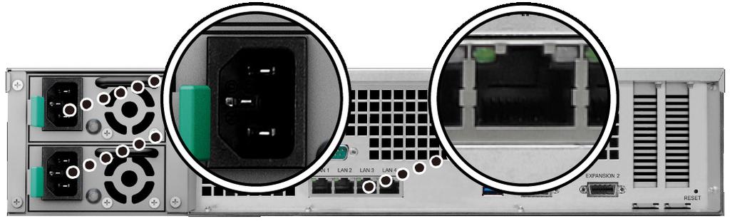 Uruchamianie serwera RackStation 1 Podłącz koniec każdego kabla