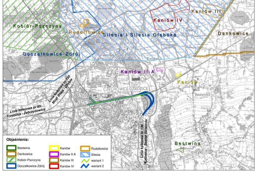 odkrywkową złoże kruszyw naturalnych Kaniów II-A, oddalone o ok. 0,9 km od stacji Czechowice Dziedzice, co wyklucza wystąpienie szkód górniczych (deformacje ciągłe nieciągłe).