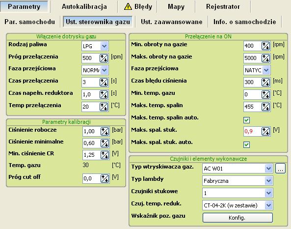 Ustawienia sterownika gazu: Rysunek 17.