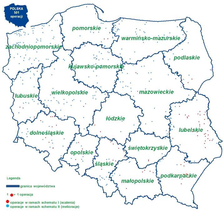 Mapa II- 6 Rozkład przestrzenny realizowanych operacji w ramach działania 125