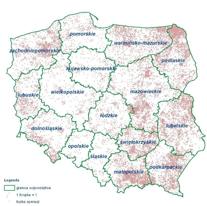 Mapa II-7 Rozkład przestrzenny wydanych decyzji w ramach działania 132.