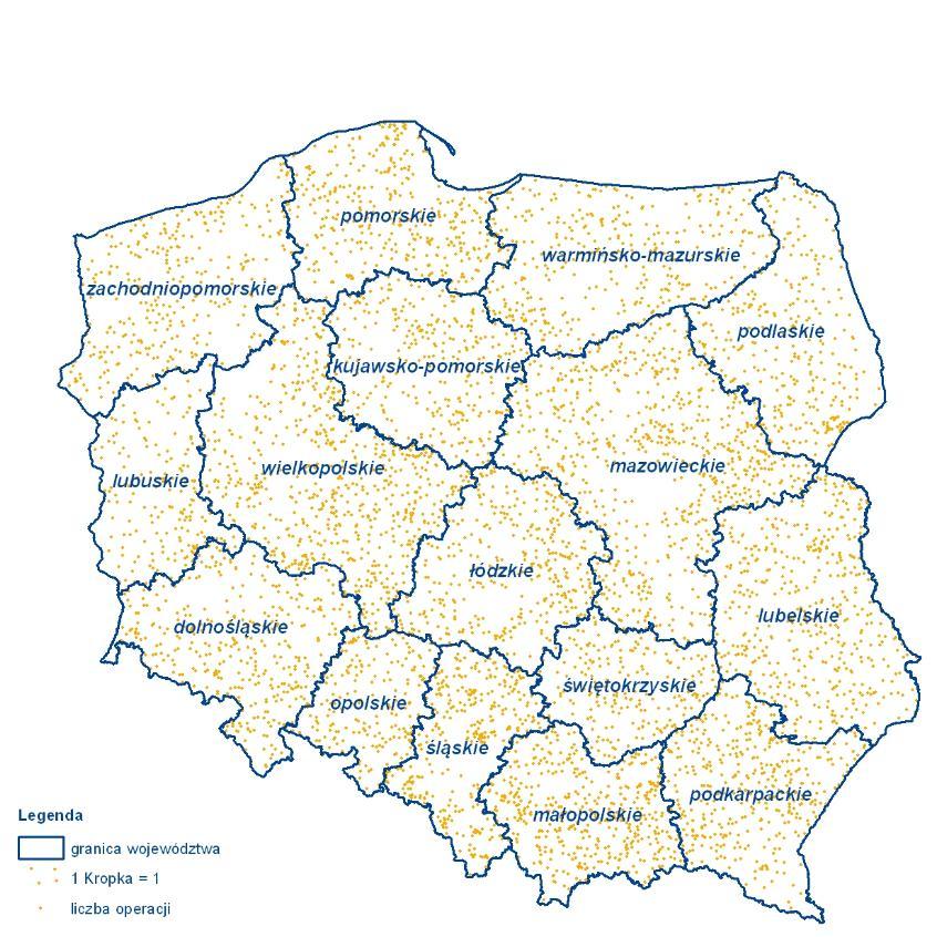 Mapa II-17 Rozkład przestrzenny realizowanych operacji w ramach działania