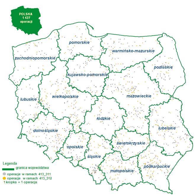 Mapa 19 - Rozkład przestrzenny realizowanych operacji w ramach działania