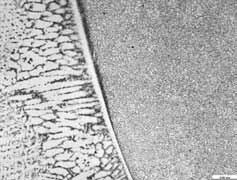 Strefa przejścia pomiędzy spoiną EPRI87 a stalą T91 Fig. 12. Weld interface between EPRI 87 weld and T91 steel strefa wpływu ciepła t91 trawienie: FeCl 3 ; pow.