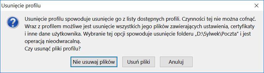 4. Otworzy się okno otwierania systemu Windows. Skrótem Shift+Tabulator odszukaj listę folderów i dalej przeglądając ją wybierz folder, w którym mają być zapisywane wszelkie dane nowego profilu.