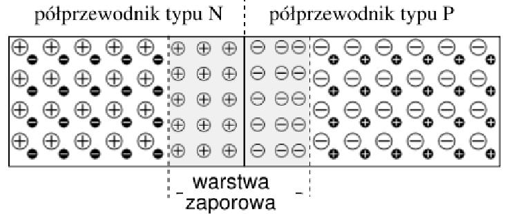 W obszarze n tworzy się warstwa jonów dodatnich (centra donorowe).