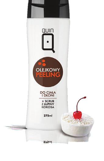 OLEJKOWY PEELING + SCRUB Z ŁUPINY KOKOSA DO CIAŁA I DŁONI pobudza skórę do odnowy Idealne połączenie formuły olejkowej z naturalnym scrubem z mielonych łupin kokosa, który delikatnie, ale bardzo