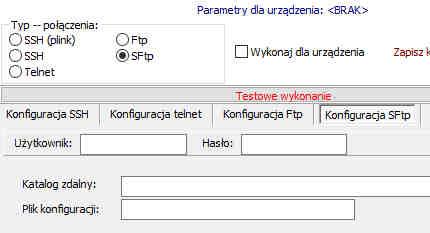 S Podczas zapisu konfiguracji na dysku nazwa pliku zostaje na początku uzupełniona podanym adresem IP urządzenia. Połączenie SSH/SFtp realizowane za pomocą wbudowanego klienta.