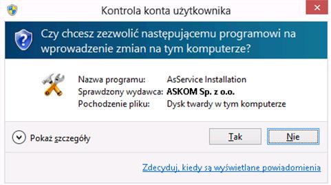 3. Instalacja modułu AsService Instalacja modułu AsService przebiega w następujących krokach: 1.