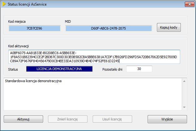 4. Licencjonowanie Wprowadzenie kodu aktywacji 1. Uruchomienie programu AsServiceLicense.exe. 2.