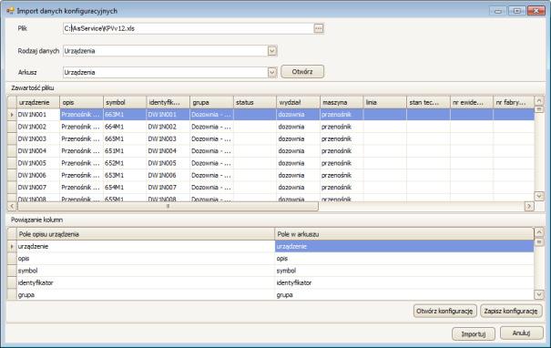 AsService 9.2. Import/eksport definicji urządzeń lub liczników z/do pliku *.XLS AsService umożliwia import/eksport danych ewidencyjnych urządzeń lub liczników z/do plików *.xls.