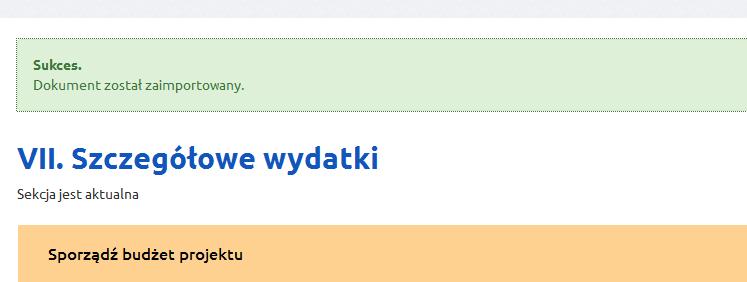 komunikat: W przypadku błędnego importu zostanie wyświetlona