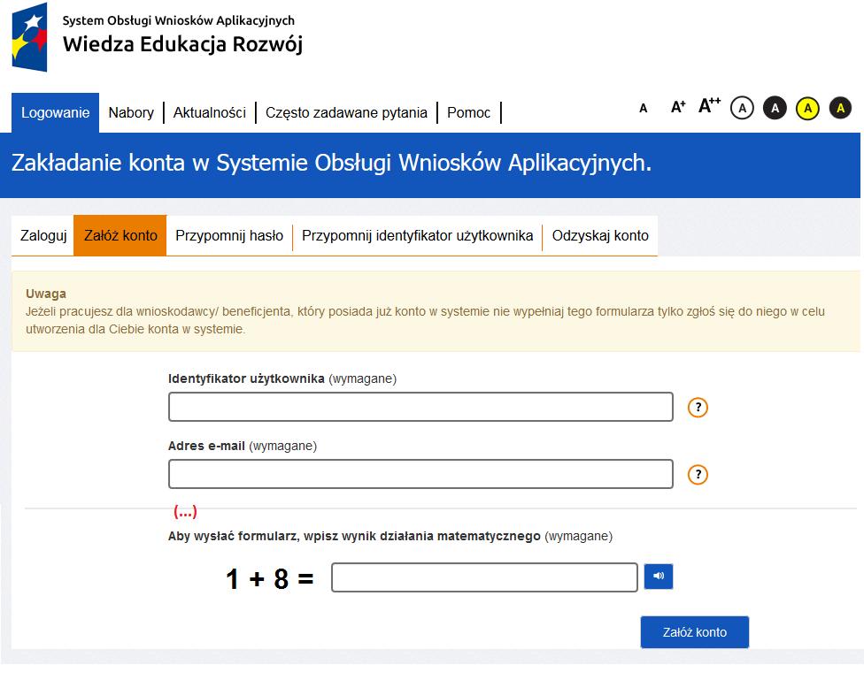 Po uzupełnieniu formularza należy kliknąć przycisk Załóż konto:.