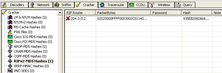 8. Z listy po lewej stronie okna wybrać RIPv2-MD5 Hashes. Spowoduje to pojawienie się listy znanych programowi skrótów MD5.