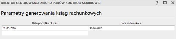 W przypadku eksportu danych z ewidencji VAT użytkownik może zweryfikować/zmienić okres, z którego