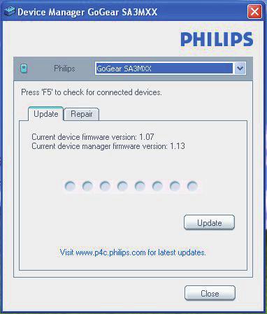 9 Aktualizacja oprogramowania sprzętowego za pośrednictwem programu Philips Device Manager Instalacja programu Philips Device Manager Uwaga Instalacja wymaga zaakceptowania postanowień licencyjnych.