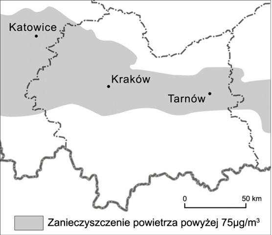 168 Egzamin maturalny. Geografia. Poziom rozszerzony. Zbiór zadań Zaznacz, które z lokalnych źródeł emisji pyłu zawieszonego ma główny udział w zapyleniu powietrza w Krakowie.