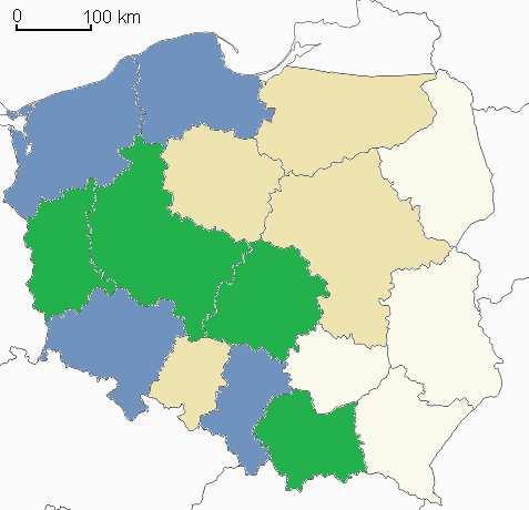 178 Egzamin maturalny. Geografia. Poziom rozszerzony. Zbiór zadań Zadanie 315. Na mapie Polski przedstawiono cztery grupy województw. Różnią się one między sobą strukturą zatrudnienia ludności.