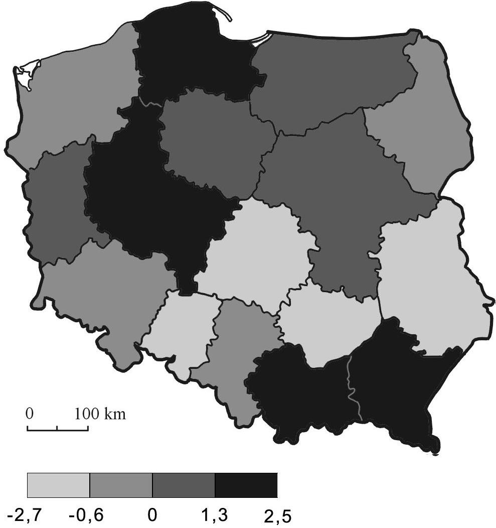 1. Zadania 179 Uzupełnij tabelę. Określ, jaką barwą zaznaczono na mapie województwa spełniające zapisane w tabeli warunki. Lp. Odsetek zatrudnionych w I sektorze gospodarki w II sektorze gospodarki 1.