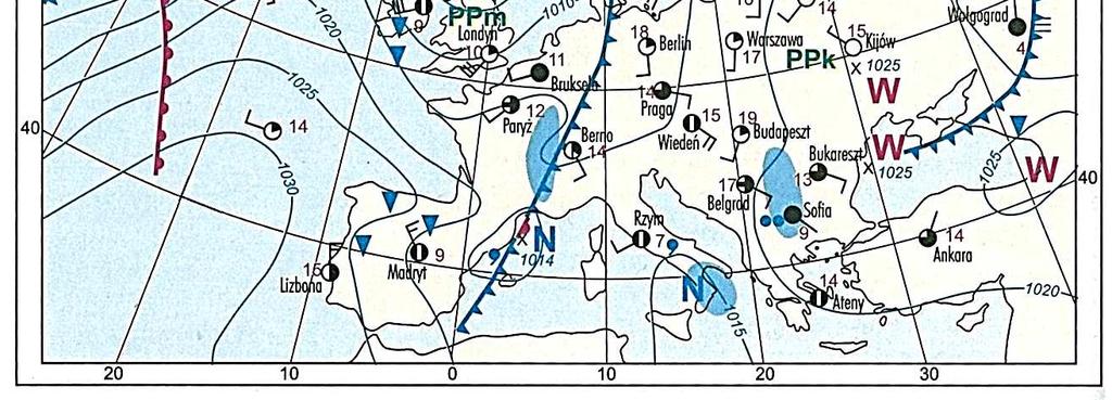 Na podstawie mapy synoptycznej (patrz barwny materiał źródłowy do zadań 84. i 85.) zaznacz poprawne dokończenie każdego ze zdań 1. 3.