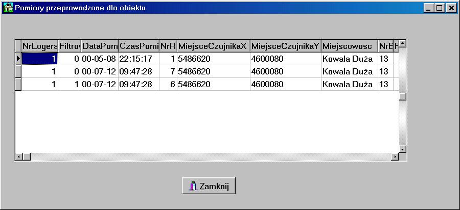 Mesurement results written into the protected object s archive Należy w tym miejscu podkreślić ilość informacji pozyskiwanych w czasie realizacji pomiarów w sposób