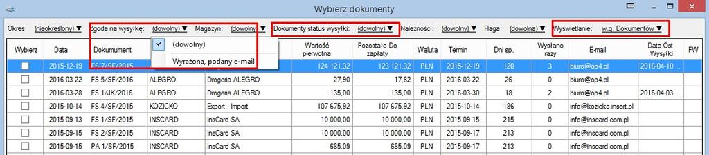 Dokumentów/w.g.