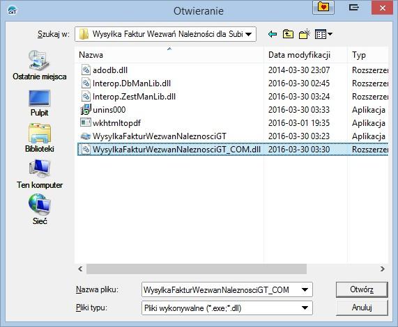 A następnie wskazać plik WysylkaFakturWezwanNaleznosciGT_COM.