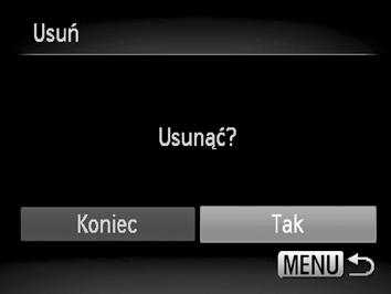 Usuwanie wszystkich zdjęć Naciśnij przycisk n. Usuń zdjęcia. Za pomocą przycisków qr wybierz pozycję [Tak], a następnie naciśnij przycisk m.