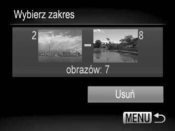Aby wybrać zdjęcia, wykonaj czynności podane w punktach 2 i 3 na str. 119 120. Usuń zdjęcia. Naciśnij przycisk p, aby wybrać opcję [Usuń], a następnie naciśnij przycisk m.