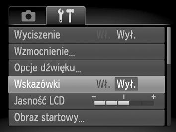 Zmiana ustawień aparatu Na karcie 3 można dostosować wygodne, często używane funkcje (str. 47). Zmiana dźwięków Można dostosować głośność poszczególnych dźwięków aparatu.