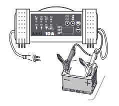 1. Podłącz wymagany kabel połączeniowy (z pierścieniami lub zaciskami) do odpowiedniego wtyku urządzenia (5). 2. Podłącz przewód czerwony (+) do bieguna dodatniego akumulatora. 3.