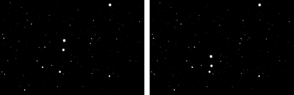 3. Na ilustracjach przedstawiono ten sam fragment nieba w odstępie kilkunastu dni. Na podstawie analizy ilustracji wykonaj poniższe polecenia. a) Wskaż dwa obiekty, które są planetami.