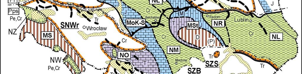 hydrogeologicznych: a głównych; b- drugorzędnych; 5-granice pasm zbiorników czwartorzędowych;