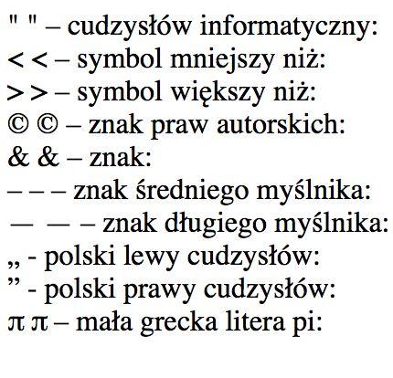 Znaczniki proste 9. Encje HTML (znaki specjalne) - pozwalają na użycie w tekście strony znaków specjalnych lub zastrzeżonych dla funkcji języka HTML (np. znak większości / mniejszości ).