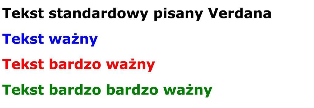 Klasy i identyfikatory Selektor klasy: h1 { font-family: Verdana; } h1.wazny { color: blue; } h1.bwazny { color: red; } h1.