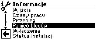 Kolejność włączania się sprężarek jest ustalana na podstawie liczby cykli pracy. W związku z tym mogą się pojawić różnice w łącznym czasie pracy obu sprężarek. PAMIĘĆ BŁĘDÓW Min.tzast Brak zap.