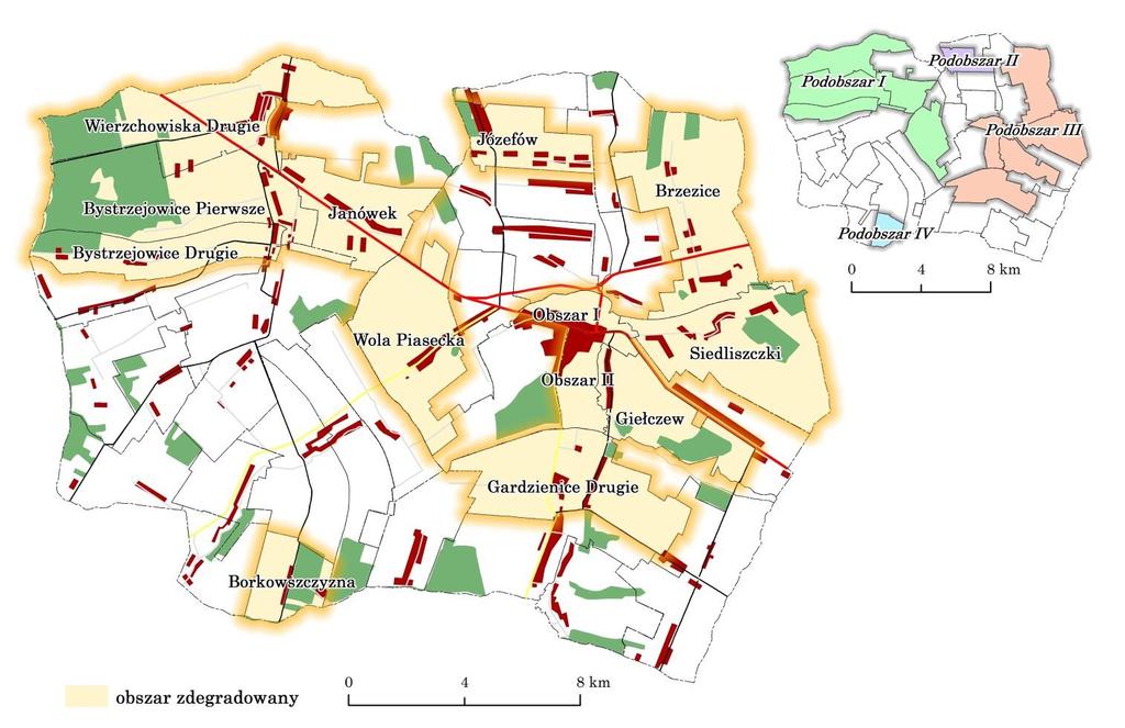 Ryc. 1. Wyznaczony obszar zdegradowany na terenie gminy Piaski 1.3.