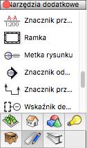 5. Dodawanie automatycznych podpisów do rysunku umożliwia narzędzie Metka rysunku z palety narzędzi dodatkowych Oznaczenia. 6.