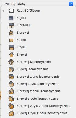 5. Powstała nawierzchnia jest obiektem hybrydowymposiada inny widok w 2D oraz w 3D. Aby obejrzeć nawierzchnię w widoku 3D wybieramy jeden z widoków 3D dostępnych z listy na pasku widoku, np.