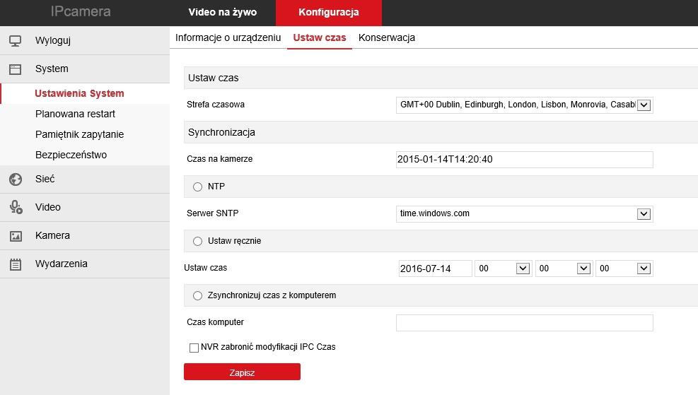 2.3.2 Ustawienia czasu Kliknij Konfiguracja System Ustawienia System Ustaw czas, aby
