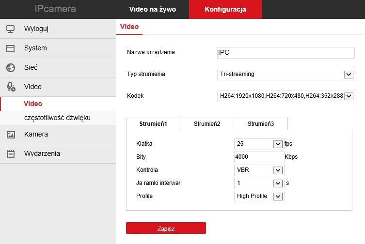 2.5 Ustawienia kamery Kliknij Konfiguracja Video aby wyświetlić ustawienia obrazu.