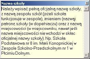 Rys.5 W celu wpisania danych należy kliknąć kursorem na wybrane pole. W dolnym oknie pojawią się informacje dotyczące wybranego pola.