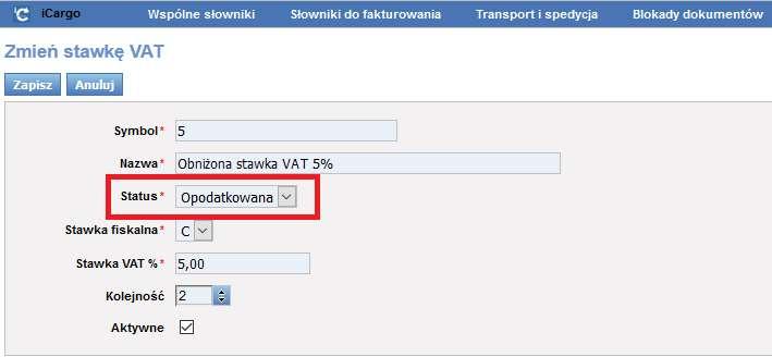 288) i w polu Status należy wybrać odpowiedni, zgodny ze statusem w programie Comarch OPTIMA. Rys.